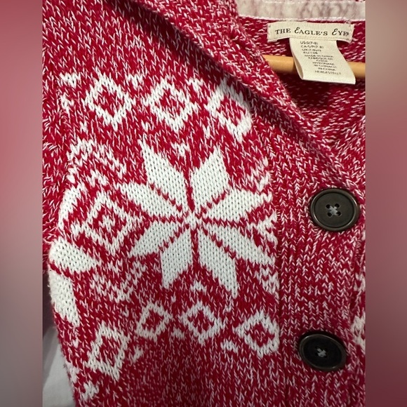 The Eagle's Eye Girls Fair Isle Sweater Cardigan w/ Waist Tie Size 7-8 Red Cream - Picture 3 of 5